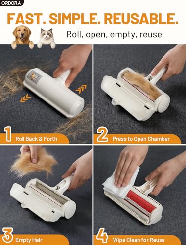 ORDORA Pet Hair Remover Roller, Reusable Lint Roller for Dog and Cat Hair - color: A:white