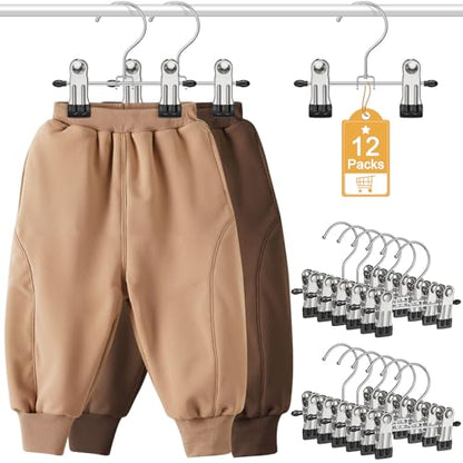 12 Pack Baby Hangers with Clips, 360°Rotatable Toddler Kids Pants Hangers - color: Black, size: 12