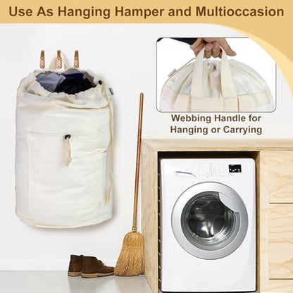 Laundry Bag Backpack, Canvas Laundry Bag with Straps & Drawstring, 2 pack - color: Beige x2, size: X-Large