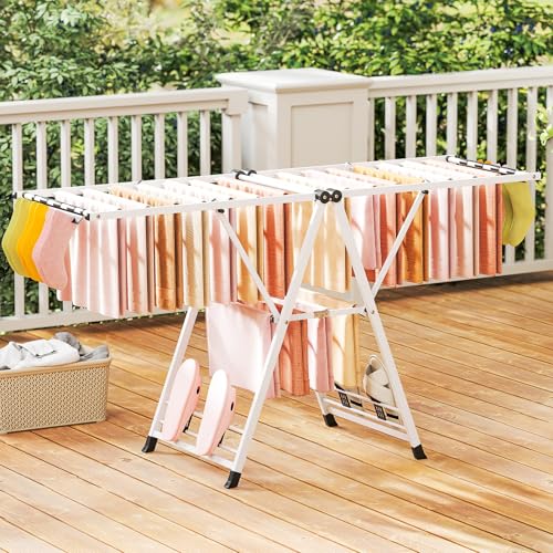 GIANTEX Foldable Metal Clothes Drying Rack, 72.5" Height Adjustable Wings - color: White, size: 72.5"L x 39"-66"H