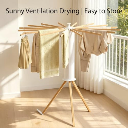 Wooden Foldable Drying Rack, 16 Poles, Space-Saver, No Assembly