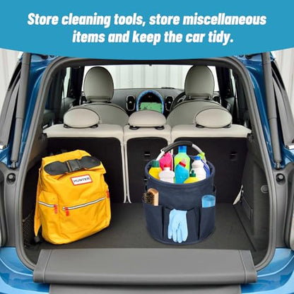 17L Cleaning Caddy, Portable Cleaning Supply Bucket, 6 Pockets Foldable Cleaning Supplies Organizer with Handle, Cleaning Caddy Bag for Cleaning Products (Navy Blue) - color: Navy Blue
