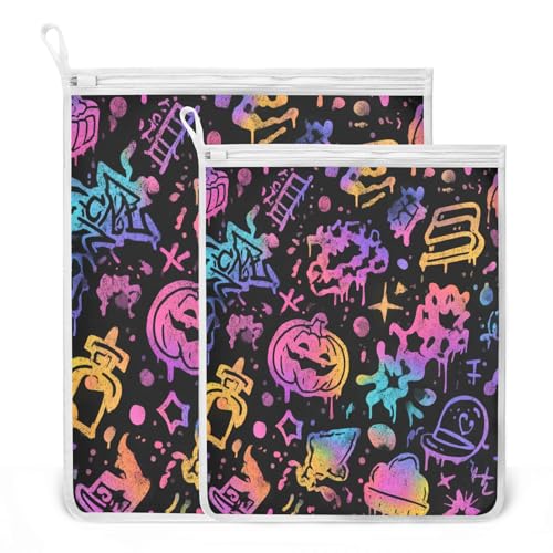Mesh Laundry Bags Lingerie Bags for Washing Delicates 2 PCS Durable Wash Bag with Zipper Small and Medium Washable Black Punk Pumpkin Halloween - color: Black Punk Pumpkin Halloween