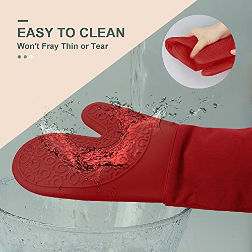 Silicone Oven Mitts - 14.6" Heat Resistant Oven Gloves for Baking, Cooking - color: Empire Red, size: 14.6in Oven Mitts