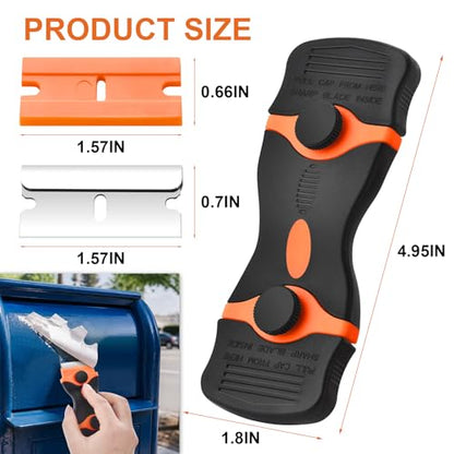 2 Pack Razor Blade Scraper Tool, 2-in-1 Razor Scraper With 60 Pcs Razor Blades 20 Pcs Metal and 40 Pcs Plastic Razor Blades, Cleaning Scraper Tool, Cooktop, Paint, Glass Scraper, Decal, Sticker, Label