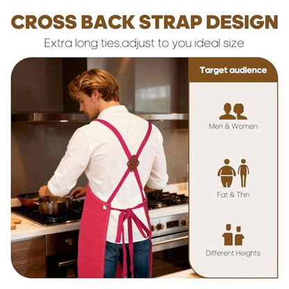 Aprons For Women Men With Large Pockets, Waterproof Cotton Chef Aprons For Cooking Server Grilling Bbq Kitchen - color: Light Pink
