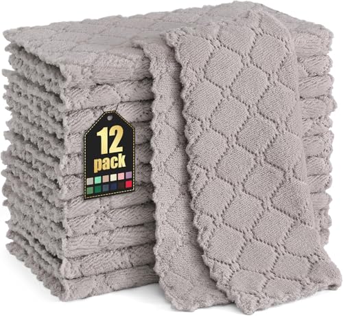 Homaxy 12 Pack Super Soft & Absorbent Dish Cloths, 10" x 10", Grey - color: Grey, size: 10 x 10 inch-12 pack