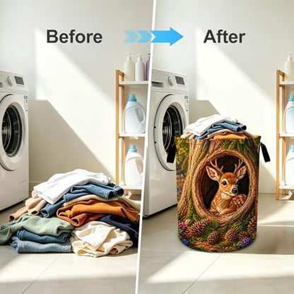 Deer Laundry Basket Foldable Oxford Laundry Hamper With Handle For Room Bathroom Bedroom - color: Deer
