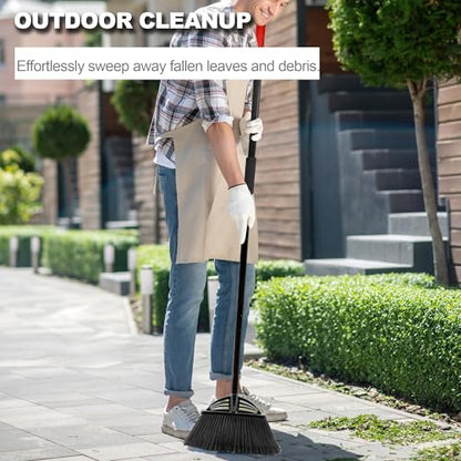 Four-Section Rod Long-Handled Broom,Heavy-Duty Broom, Angle Broom for Outdoor/Indoor（Black+Red） - color: Black+red