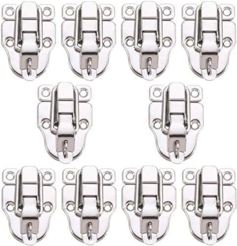 Metal Duckbilled Box Hasp Lock Toggle Latch Catch for Wooden Case Boxes Toolbox Silver 10Pcs