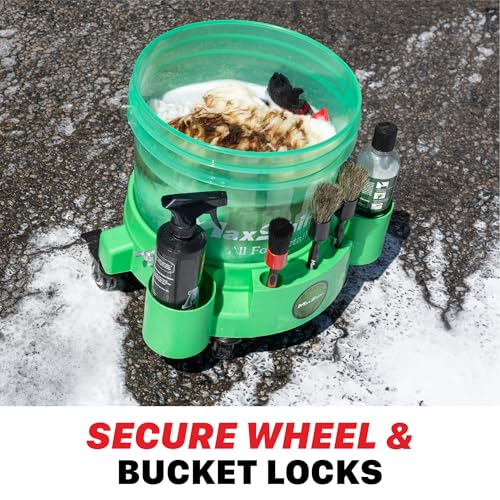 Maxshine Universal Rolling Bucket Dolly – Heavy-Duty, 5 Wheels with 2 Locks, Tool Organizer – 360° Mobility for Car Wash Supplies & Auto Detailing Organization (Red) - color: Bucket Dolly (Red)