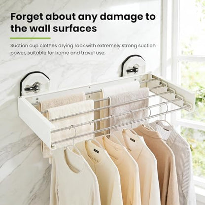 Drill-Free Foldable Wall Mounted Clothes Drying Rack for Laundry, 25 Inches