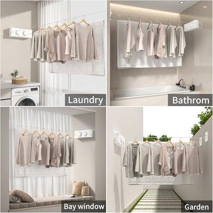 JOOM Retractable Clothesline Indoor, Dual 2 x 13.8 FT Clothes Lines, White - color: White Update