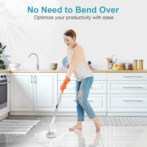 Ultrean Spin Brush, Cordless Electric Spin Scrubber with 4 Replaceable Brush Heads Adjustable Extension Handle, 2 Speed Shower Scrubber for Cleaning Bathroom, Tile, Floor, Tub