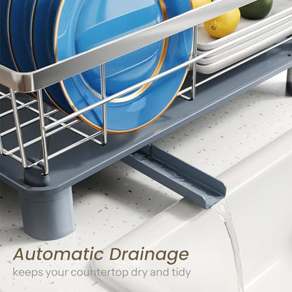 SNTD Dish Drying Rack for Small Kitchen Counter, 11" W x 15" L, Silver - color: Silver, size: 11" W x 15" L