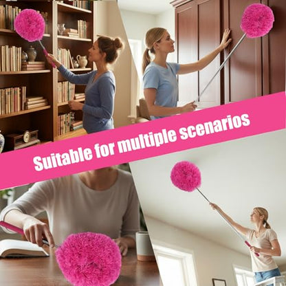 Extendable Feather Duster Telescopic Dust Remover for Home Office Car Furniture High Ceiling Cleaning Multi Purpose Tool(Rose Red,Round Head) - color: Rose Red, size: 12.6 in