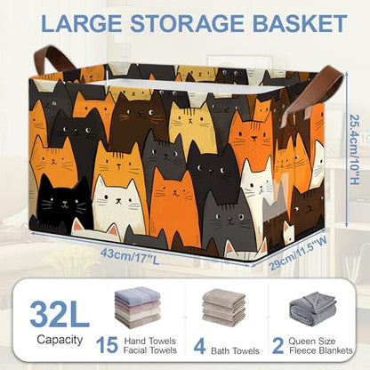 Funny Cat Storage Baskets,Foldable Organizer Bin with Handles for Home Living Room Bedroom Closet Box 17x11.5x10Inch - color: Funny Cat