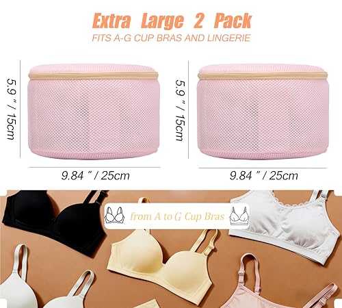 Bra Washing Bag for Delicates, Shape-Retaining, 2 Pack Lingerie Laundry Bag - color: Pink, size: X-Large