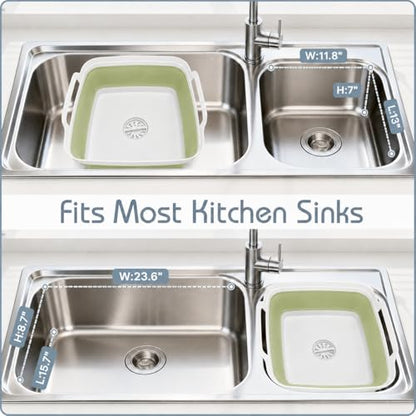 Collapsible Dish Basin with Drain Plug, Foldable Wash Basin 2.4 Gal (9L) - color: Green