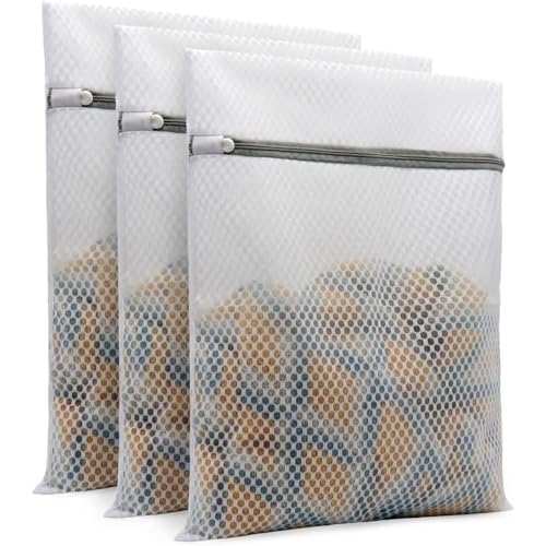 3-Pack Mesh Laundry Bags for Delicates (12x16 in, Medium) – Durable Honeycomb Wash Bags with Zipper – Protect Lingerie, Socks, Baby Clothes & Bras – Reusable for Laundry & Travel