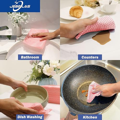 JEBBLAS Handi Wipes Reusable Cloths Dry Cleaning Cloths Dish Towel Kitchen Towel Handy Cleaning Wipes,Pack of 50, Red - color: Red