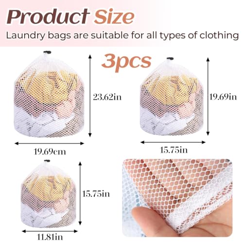 3 Pcs Mesh Laundry Bags for Socks, Drawstring Wash Bags for Delicates, Machine Washable Travel Laundry Organizer, Coarse Mesh 12x16in + 16x20in + 20x24in - color: 3 Pcs