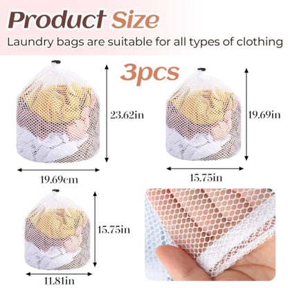 3 Pcs Mesh Laundry Bags for Socks, Drawstring Wash Bags for Delicates, Machine Washable Travel Laundry Organizer, Coarse Mesh 12x16in + 16x20in + 20x24in - color: 3 Pcs