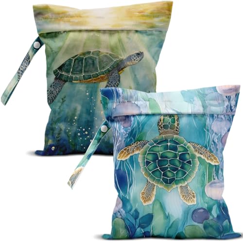 Wet Dry Bags Wet Bags Dirty Laundry Travel Bag Tranquil Turtle Waterproof Zipper Bag for Swimsuit Travel Beach - color: Tranquil
