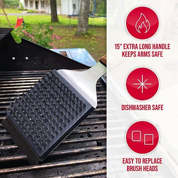 Wood Handle Grill Scraper Brush, Stainless Steel BBQ Tool