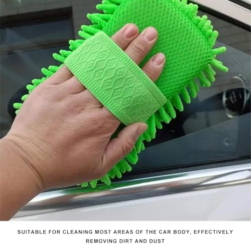 Microfiber Car Wash Sponge, Scratch-Free Vehicle Washing Mitt with Chenille & Mesh Sides, Highly Absorbent Sponge Lint-Free Cleaning Tool for Car Washing & Detailing (Green) - color: Green, 1 Pcs