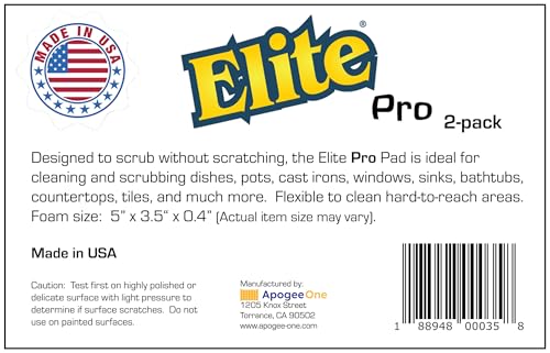 Elite PRO All Purpose Cleaning Pad, 2 Pack, Non Scratch, Dish Sponge, Scrubber, Made in USA. Large Thin Sponge for Kitchen and Household Use. Flexible to Clean Corners and Tight Spaces. - size: 2-Pack
