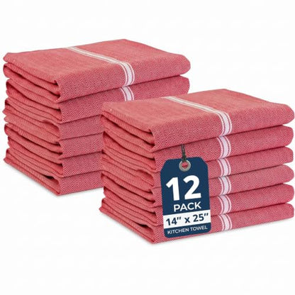 LANE LINEN 100% Cotton Kitchen Towels Absorbent Lint-Free 12 Pack - color: 08: Red, size: 12 Pack