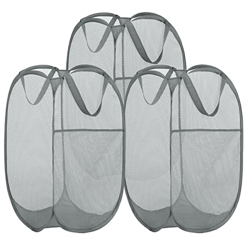 BATTOO Deluxe Strong Mesh Pop up Laundry Hamper Basket with Side Pocket for Laundry Room, Bathroom, Kids Room, College Dorm or Travel 3 x Grey - color: 3 X Grey