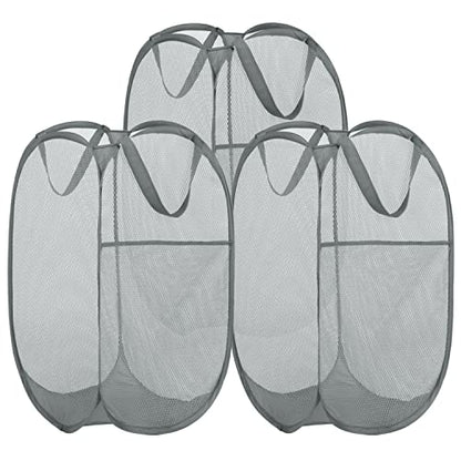 BATTOO Deluxe Strong Mesh Pop up Laundry Hamper Basket with Side Pocket for Laundry Room, Bathroom, Kids Room, College Dorm or Travel 3 x Grey - color: 3 X Grey