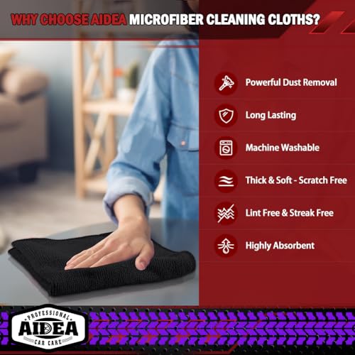 AIDEA Microfiber Cleaning Cloth-10PK, Black Microfiber Towels,12"×12" - color: Black, size: 10PK