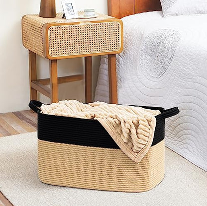 Goodpick Large Woven Blanket Basket, Rectangle, Black & Camel - color: Black Camel, size: Large(21.6"L x 14.9"W x 11.8"H)