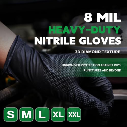 FINITEX Disposable Nitrile Diamond Texture Black 8mil Mechanic Gloves - color: Black (Small 1000)