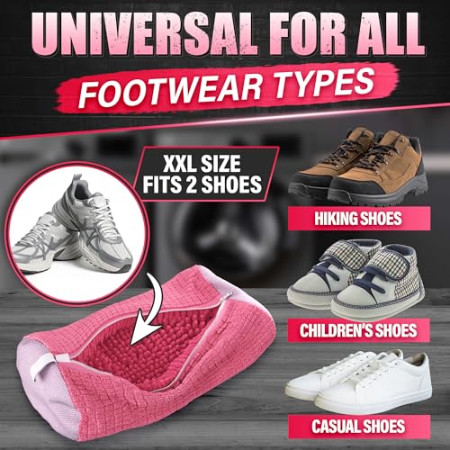 2 Pcs Reusable Shoe Washing Machine Bag, XXL with Zipper, Pink - color: Pink
