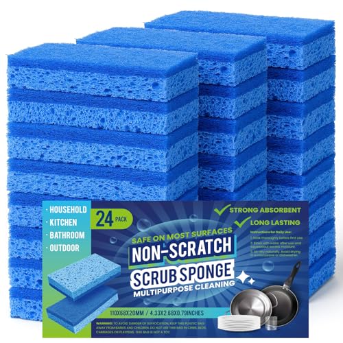 Metflavor Kitchen Sponges, 24 Count, Dual-Sided Non-Scratch Scrub Sponge - color: Blue, size: 24 Pack