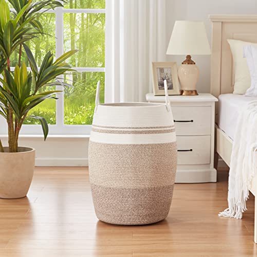 OIAHOMY 105L Laundry Hamper Woven Cotton Rope Large Clothes Hamper Yellow - color: Gradient Yellow