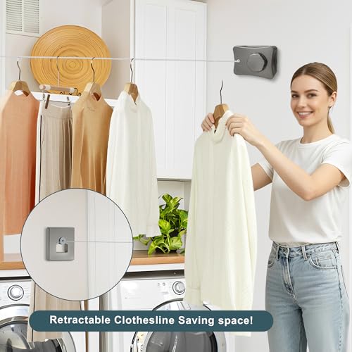 16.7Ft Retractable Clothesline Indoor & Outdoor - size: Rectangle-Grey