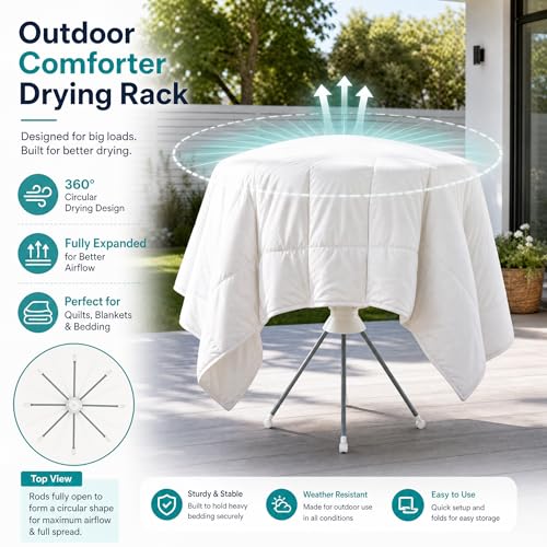 Clothes Drying Rack Foldable with Rolling Wheels, Portable Laundry Drying Rack with 16 Aluminum Arms, Stable 4-Leg Base, 360° Rotating Design for Indoor Outdoor (Single-tier without shoe rack) - size: 1-Tier