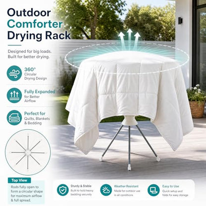 Clothes Drying Rack Foldable with Rolling Wheels, Portable Laundry Drying Rack with 16 Aluminum Arms, Stable 4-Leg Base, 360° Rotating Design for Indoor Outdoor (Single-tier without shoe rack) - size: 1-Tier
