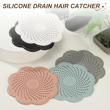 uxcell 2 Pcs Shower Silicone Drain Cover, 5.7 Inch Shower Hair Catcher Drain Cover for Shower Room Bathtubs Kitchen Sink Laundry Room, Gray(Flower) - color: Gray