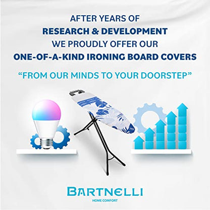 Bartnelli Ironing Board Cover and Pad, Made in Europe with New Patent Technology | 54x15 Iron Board Replacement Cover Featuring Park & Turbo Zone, Scorch Resistant 100% Cotton Thick Layered Top - color: Blue Flowers