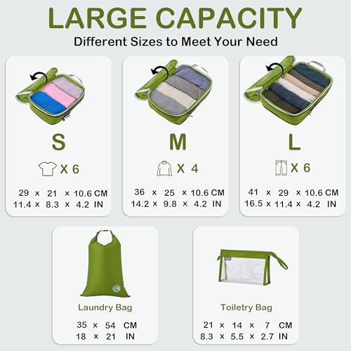 Cipway Compression Packing Cubes for Travel (6 Piece,Green) - color: Green, size: 6PCS