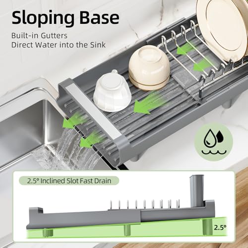 TOOLF Small Dish Drying Rack, Expandable and Space-Saving, Gray - color: Gray