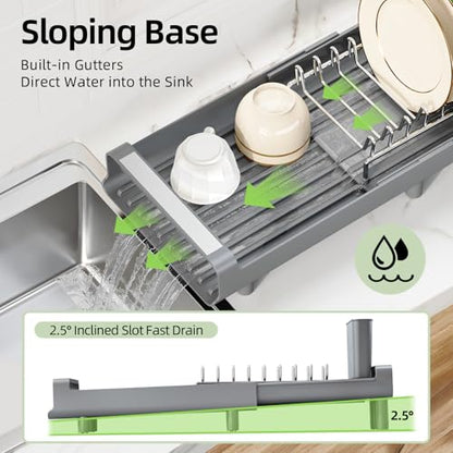 TOOLF Small Dish Drying Rack, Expandable and Space-Saving, Gray - color: Gray