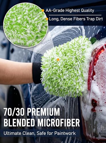 TAKAVU Car Wash Mitt, 2 Pack Microfiber, Scratch-Free (Green & White) - color: Green