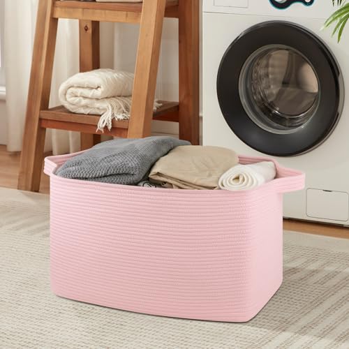 OIASKET 95L Extra Large Blanket Basket, 24" x 16.9" x 14.2" Woven Basket - color: Pink, size: 24"x16.9"x14.2"